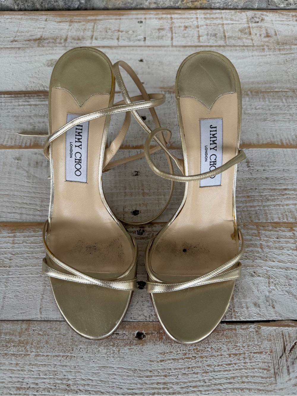 Jimmy Choo Metallic Gold Strappy Stiletto Sandals - Picture 5 of 6